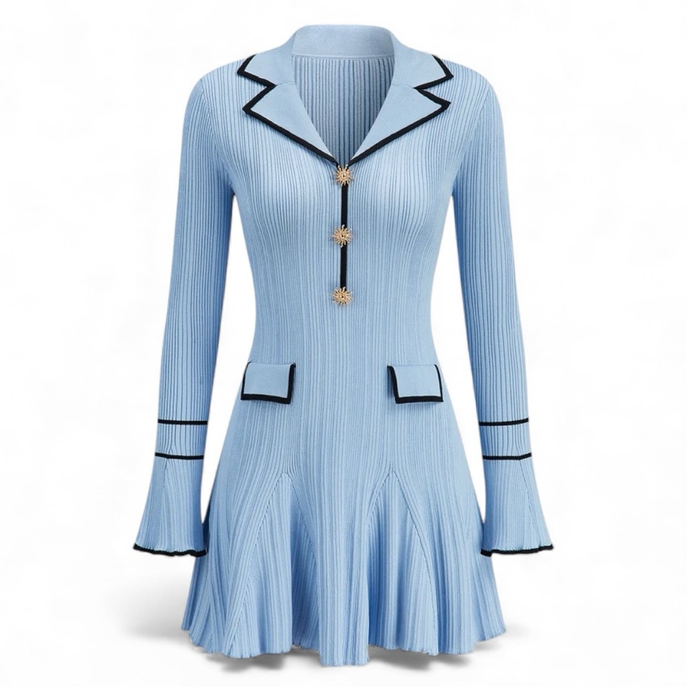 Elegant Blue Flared Dress